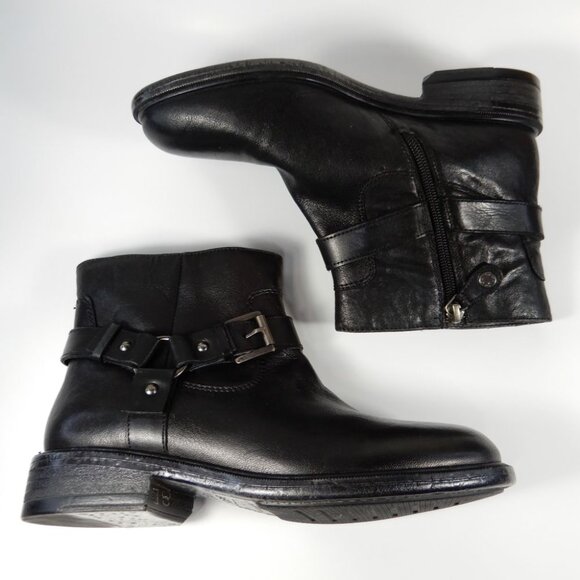 GEOX Respira Catria Motorcycle Biker Ankle Boots Size 8.5 Black Leather NEW - Picture 11 of 16